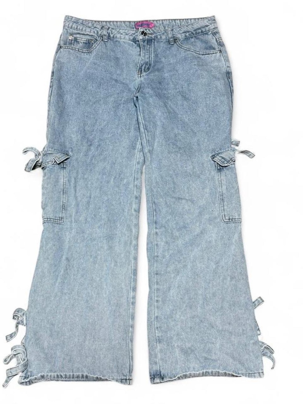 Edikted Bows 4 Days Jeans Wide Leg Bow Detail Y2K Coquette Denim Size L